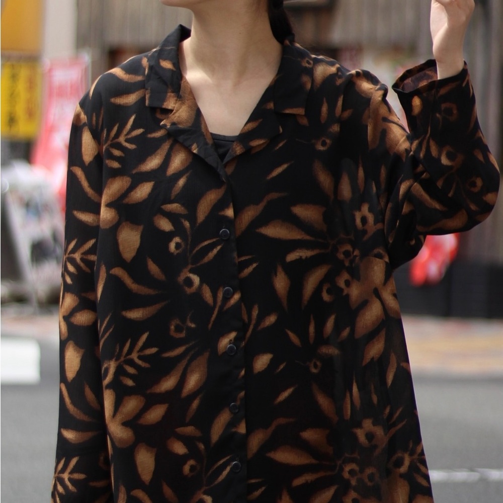 PENNINGTONS, WOMEN BOTANICAL PATTERN SHEER BLOUSE, SIZE: L/G